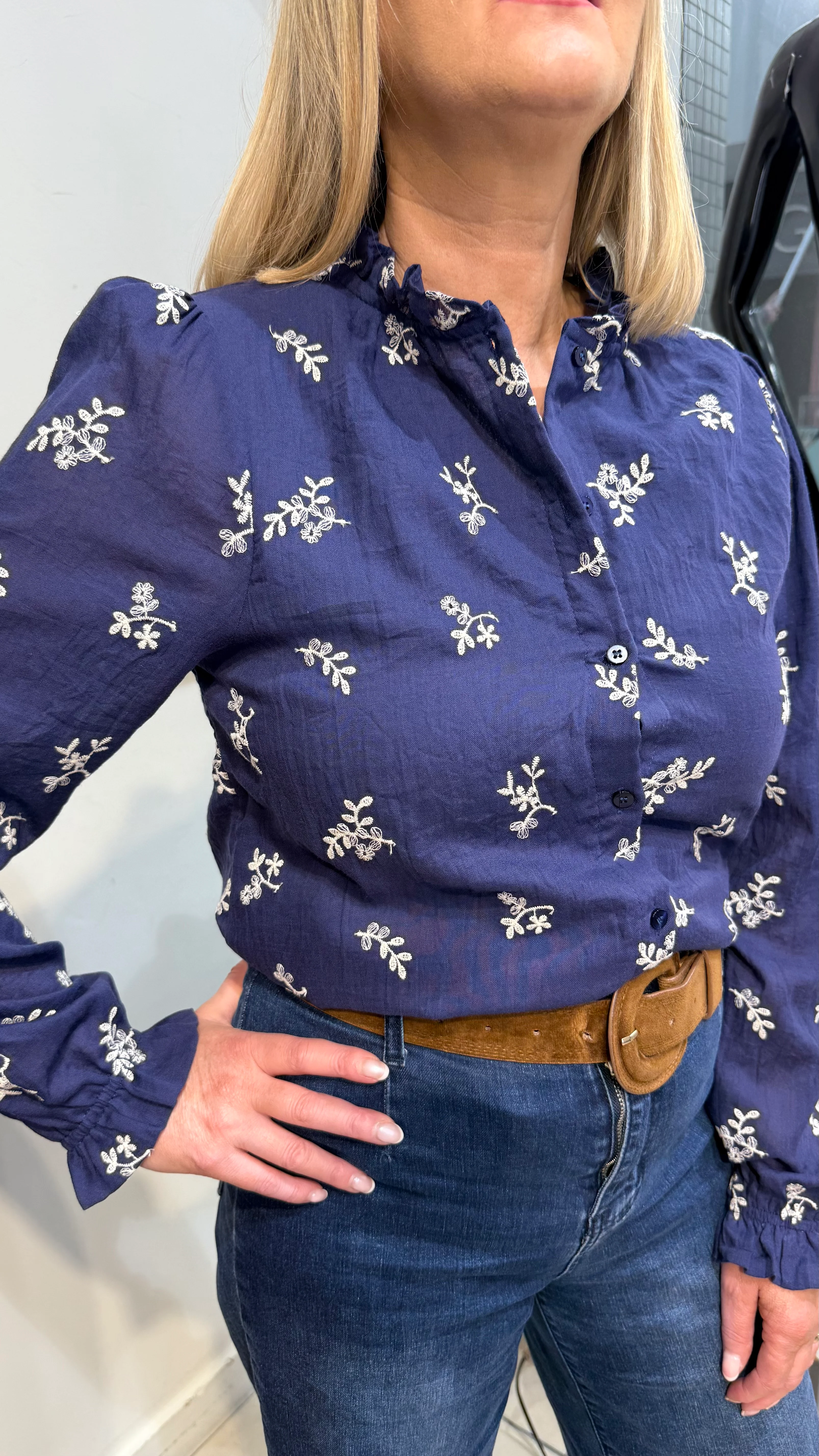 Tanya Navy Frill Collar Blouse - Image 3